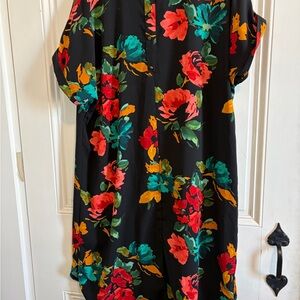 a new day Black Dress with Red and Green Floral